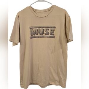 MUSE T-SHIRT. TAN NO SIZE OR FABRIC TAG. PLEAZE REFER TO MEASUREMENTS. UNISEX..